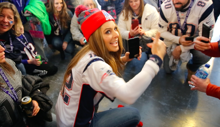 Jimmy Fallon and Maria Menounos on game day at Super Bowl 52