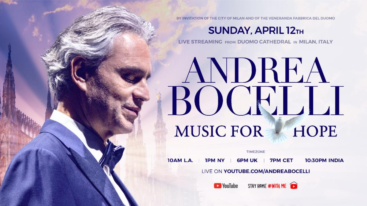 Andrea Bocelli Live Easter Sunday Concert for Hope to beat Coronavirus